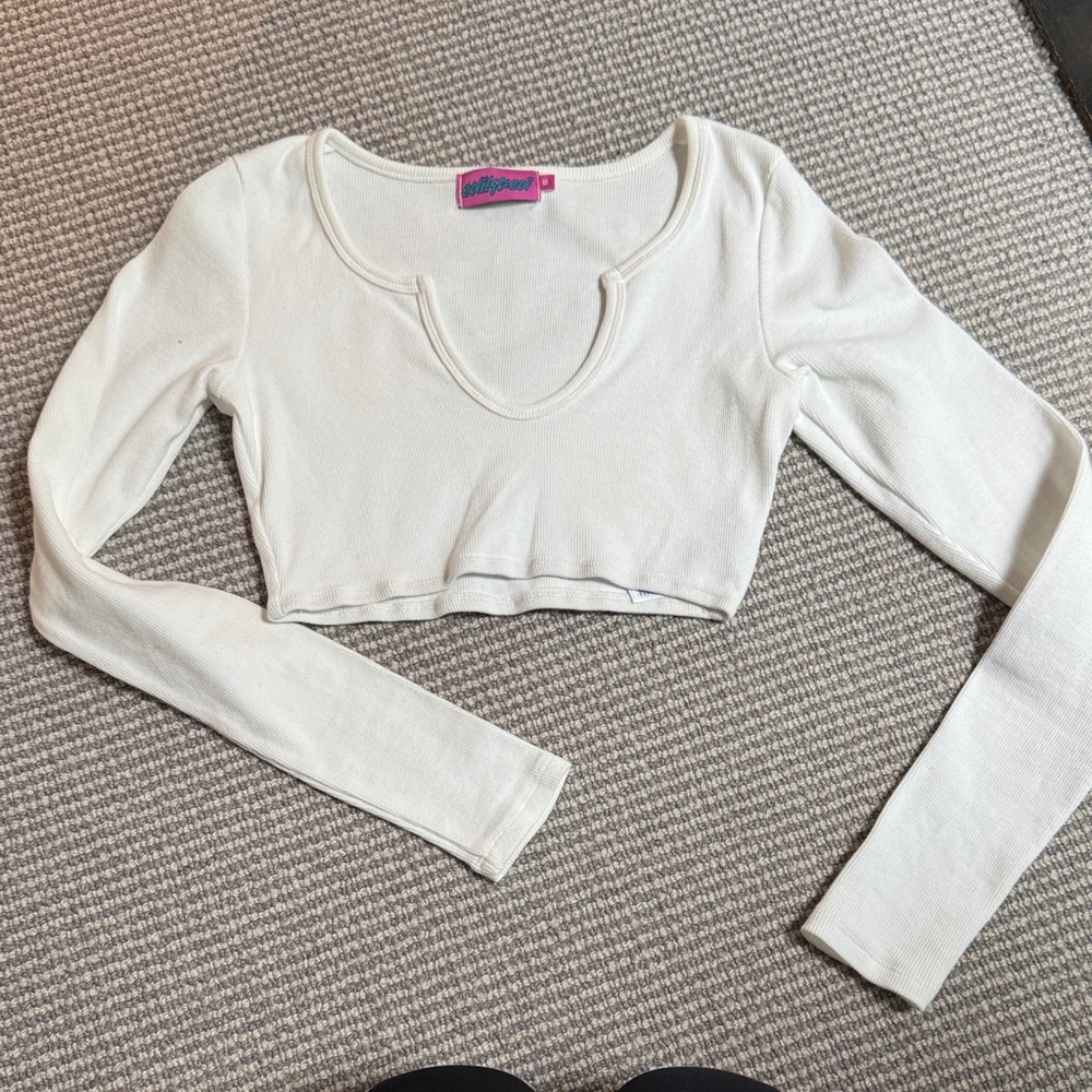 Edikted White Long Sleeve Crop Top